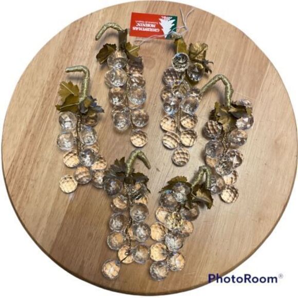 Vintage Hanfords CRYSTAL BUNCH OF GRAPES Lot Of 6 Christmas Tree Ornament - Picture 1 of 3